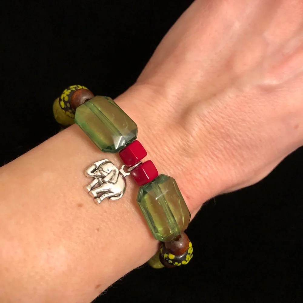 Colorful Beaded Bracelet with Elephant Charm